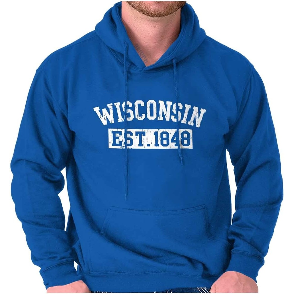 image:imageClassic Teaze Wisconsin Distressed Athletic State Hoodie Sweatshirt Women MenRoyal