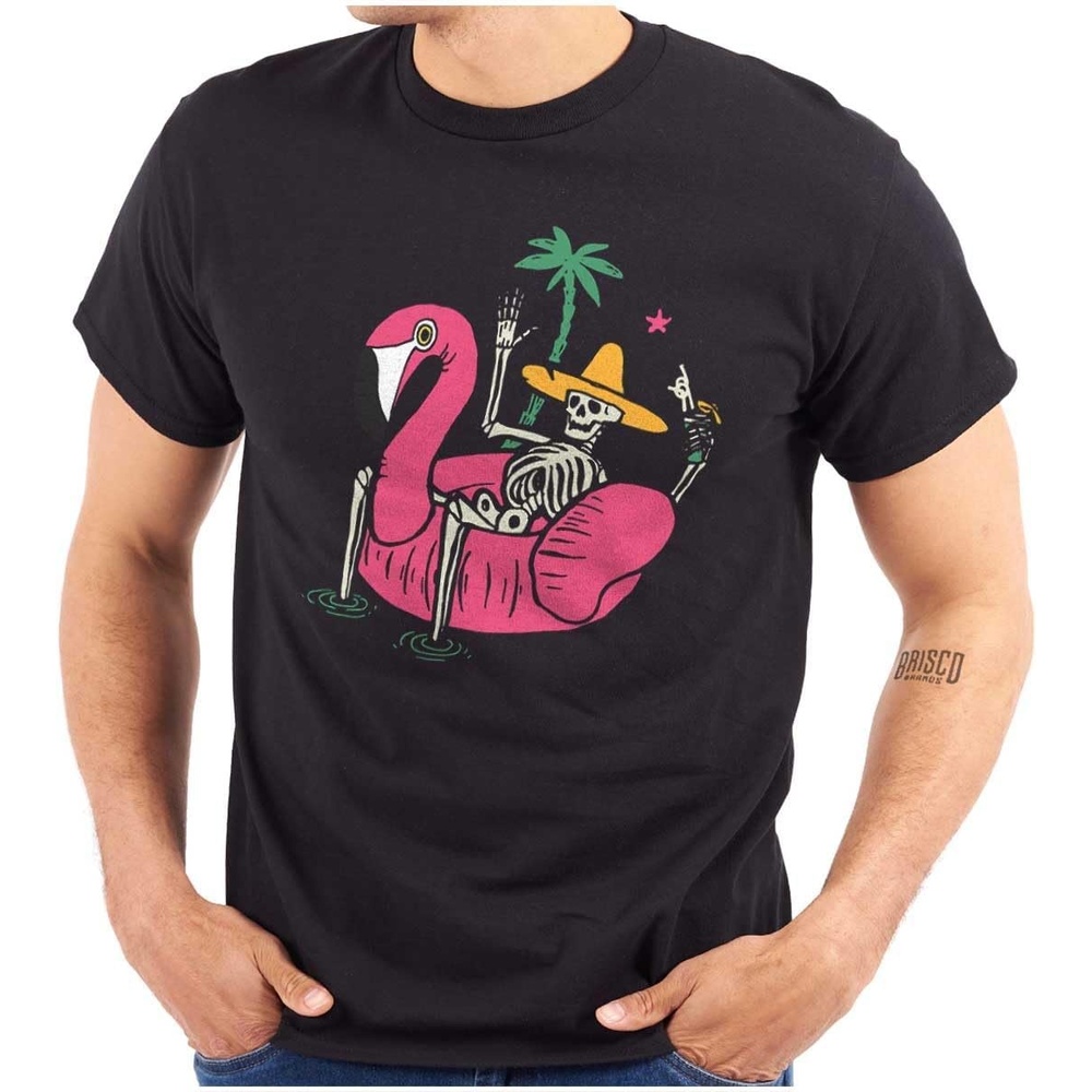 image:imageFunny Skeleton Flamingo Floatie Graphic T Shirt Men or WomenBlack