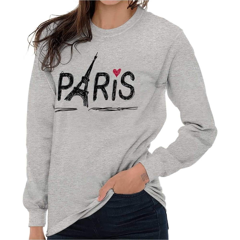 image:imageParis France Eiffel Tower Souvenir Womens Long Sleeve T ShirtSport Grey