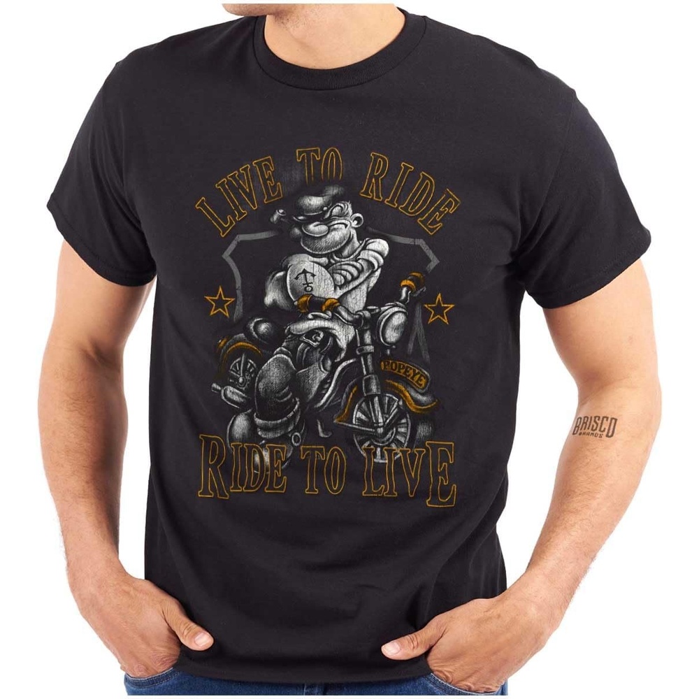 image:imagePopeye Biker Live to Ride Cartoon Graphic T Shirt Men or WomenBlack