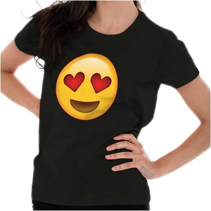 100 Points Perfect Score Text Icon Womens Slim Fit Graphic Tee(Heart Eyes Emoticon – Black)