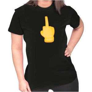 100 Points Perfect Score Text Icon Womens Slim Fit Graphic Tee(Middle Finger Emoticon – Black)