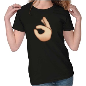 100 Points Perfect Score Text Icon Womens Slim Fit Graphic Tee(Ok Sign Emoticon – Black)