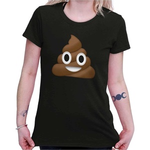 100 Points Perfect Score Text Icon Womens Slim Fit Graphic Tee(Poop Emoticon – Black)