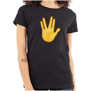 100 Points Perfect Score Text Icon Womens Slim Fit Graphic Tee(Sci-fi Hand Emoticon – Black)