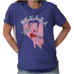 Betty Boop Cartoon American States Womens Graphic T Shirt Tees(Nevada)