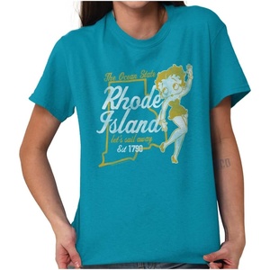 Betty Boop Cartoon American States Womens Graphic T Shirt Tees(Rhode Island)
