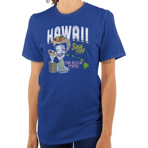 Betty Boop Cartoon American States Womens Graphic T Shirt Tees(Royal)