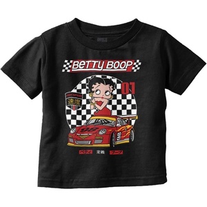 Betty Boop Kanji Racecar Cartoon Toddler Baby Girl T Shirt(Black)
