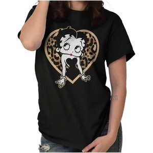 Betty Boop Leopard Print Heart Womens Graphic T Shirt Tees(Black)