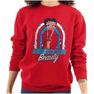 Brisco Brands Betty Boop Cartoon American Beauty Women Crewneck Sweatshirt(Red)