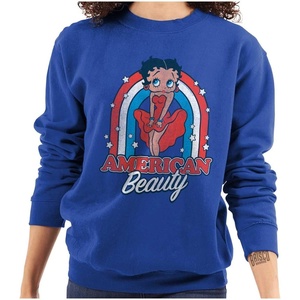Brisco Brands Betty Boop Cartoon American Beauty Women Crewneck Sweatshirt(Royal)