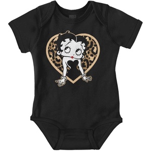 Brisco Brands Betty Boop Leopard Print Heart Baby Bodysuit Jumper Girls(Black)