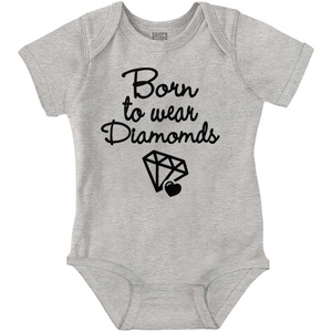 Brisco Brands Born To Wear Diamonds Cute Cursive Baby Bodysuit Jumper Girls(Heather)