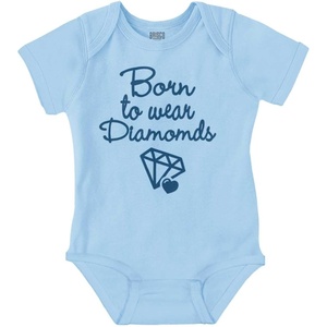 Brisco Brands Born To Wear Diamonds Cute Cursive Baby Bodysuit Jumper Girls(Light Blue)