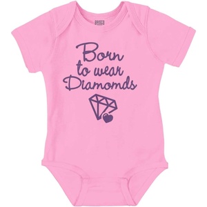 Brisco Brands Born To Wear Diamonds Cute Cursive Baby Bodysuit Jumper Girls(Pink)