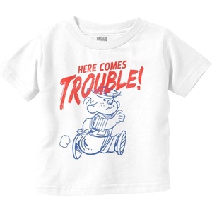 Brisco Brands Dennis The Menace Here Comes Trouble Toddler Boy Girl T Shirt(White)