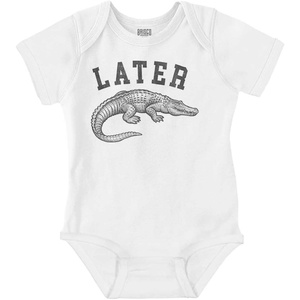 Brisco Brands Funny Later Alligator Animal Pun Baby Romper Boys or Girls(White)