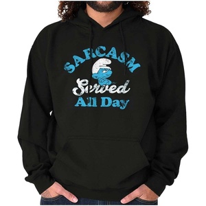 Brisco Brands Grouchy Smurf Sarcasm All Day Cartoon Hoodie Sweatshirt Women Men(Black)
