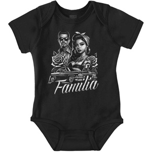 Brisco Brands La Familia Chicana Chola Roses Baby Romper Boys or Girls(Black)
