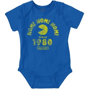 Brisco Brands PACMAN 80s Arcade Game Nom Nom Baby Romper Boys or Girls(Royal)