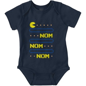 Brisco Brands PACMAN Nom Nom Hungry Foodie Gamer Baby Romper Boys or Girls(Navy)