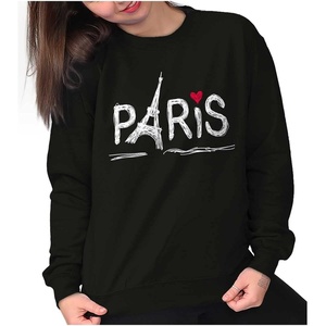 Brisco Brands Paris France Eiffel Tower Souvenir Women Crewneck Sweatshirt(Black)