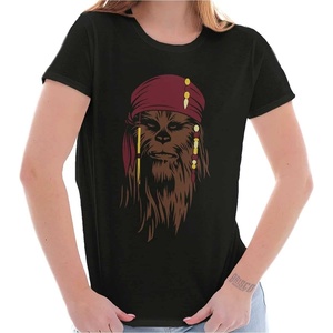 Brisco Brands Pirate Captain Humanoid Alien Vector Womens Slim Fit Graphic Tee(Black)