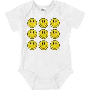 Brisco Brands Positive Happy Faces Smile Emoticons Baby Romper Boys or Girls(White)