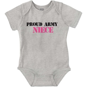 Brisco Brands Proud Army Niece Military Family Baby Bodysuit Jumper Girls(Heather)