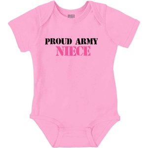 Brisco Brands Proud Army Niece Military Family Baby Bodysuit Jumper Girls(Pink)