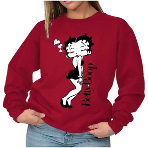 Brisco Brands Retro Betty Boop Cartoon Love Kisses Women Crewneck Sweatshirt(Cardinal Red)