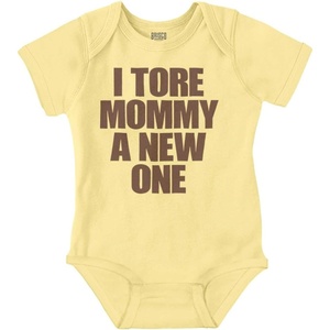 Brisco Brands Tore Mommy A New One Funny Humor Baby Romper Boys or Girls(Banana)