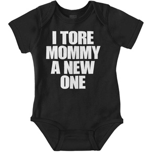 Brisco Brands Tore Mommy A New One Funny Humor Baby Romper Boys or Girls(Black)