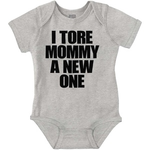 Brisco Brands Tore Mommy A New One Funny Humor Baby Romper Boys or Girls(Heather)