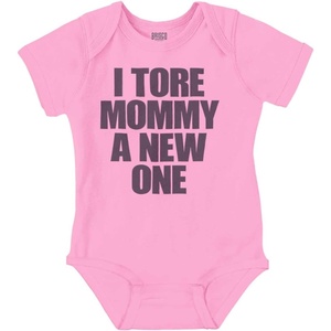Brisco Brands Tore Mommy A New One Funny Humor Baby Romper Boys or Girls(Pink)
