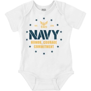 Brisco Brands US Navy Anchor Logo Honor Courage Baby Romper Boys or Girls(White)