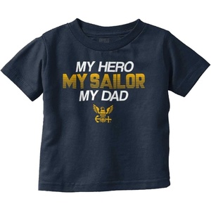 Brisco Brands US Navy Logo My Dad Hero Sailor Toddler Boy Girl T Shirt(Navy)