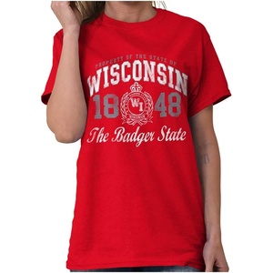 Classic Teaze Property of Wisconsin Badger State Womens Graphic T Shirt Tees(Red)
