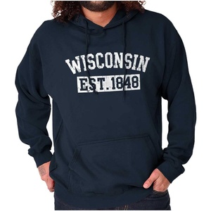 Classic Teaze Wisconsin Distressed Athletic State Hoodie Sweatshirt Women Men(Navy)