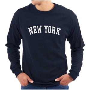New York Simple Traditional Classic Long Sleeve Tshirt Men Women(Navy)