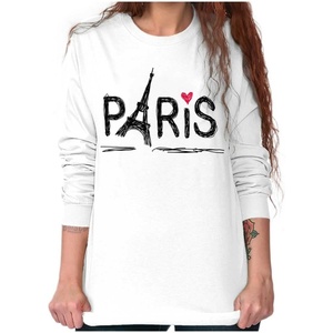 Paris France Eiffel Tower Souvenir Women’s Long Sleeve T Shirt(White)