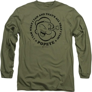 Popeye The Sailor Man Animated Cartoon Character I Yam Adult Long Sleeve T-Shirt Green(Green)