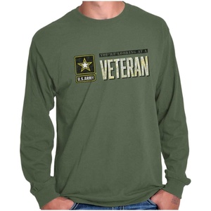 US Army Veteran Pride Military United States Long Sleeve Tshirt Men Women(Military Green)