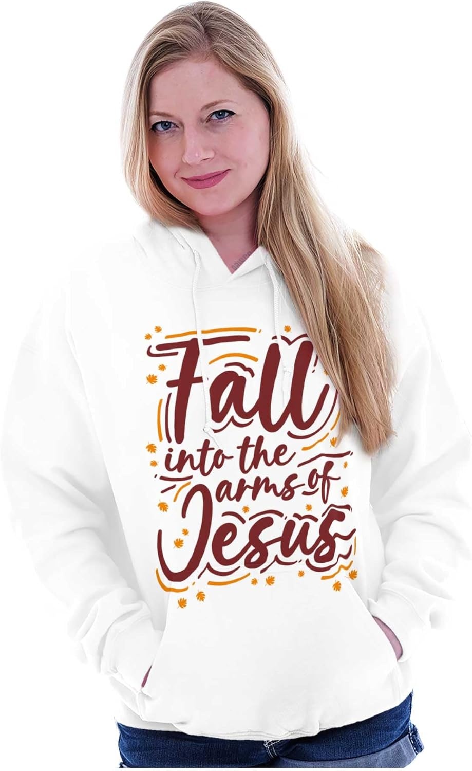 image:imageBrisco Brands Christian Fall Into The Arms of Jesus Hoodie Sweatshirt WomenWhite