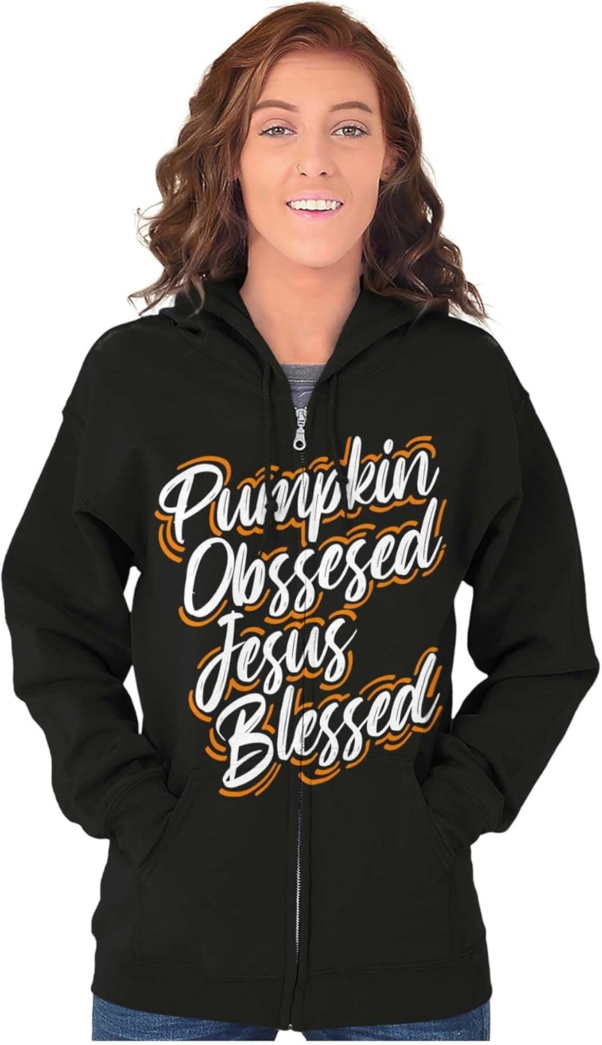 image:imageBrisco Brands Fall Pumpkin Obsessed Jesus Blessed Zip Hoodie Sweatshirt Women