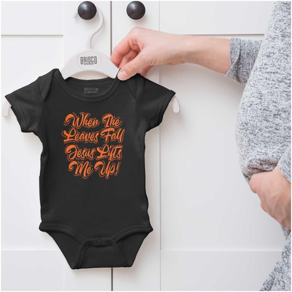 image:imageBrisco Brands When The Leaves Fall Jesus Lifts Me Baby Bodysuit Jumper GirlsBlack