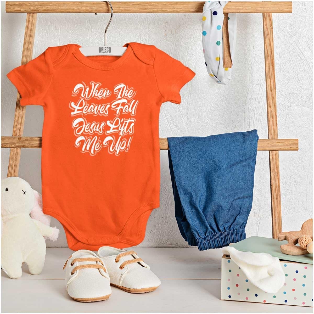 image:imageBrisco Brands When The Leaves Fall Jesus Lifts Me Baby Bodysuit Jumper GirlsOrange
