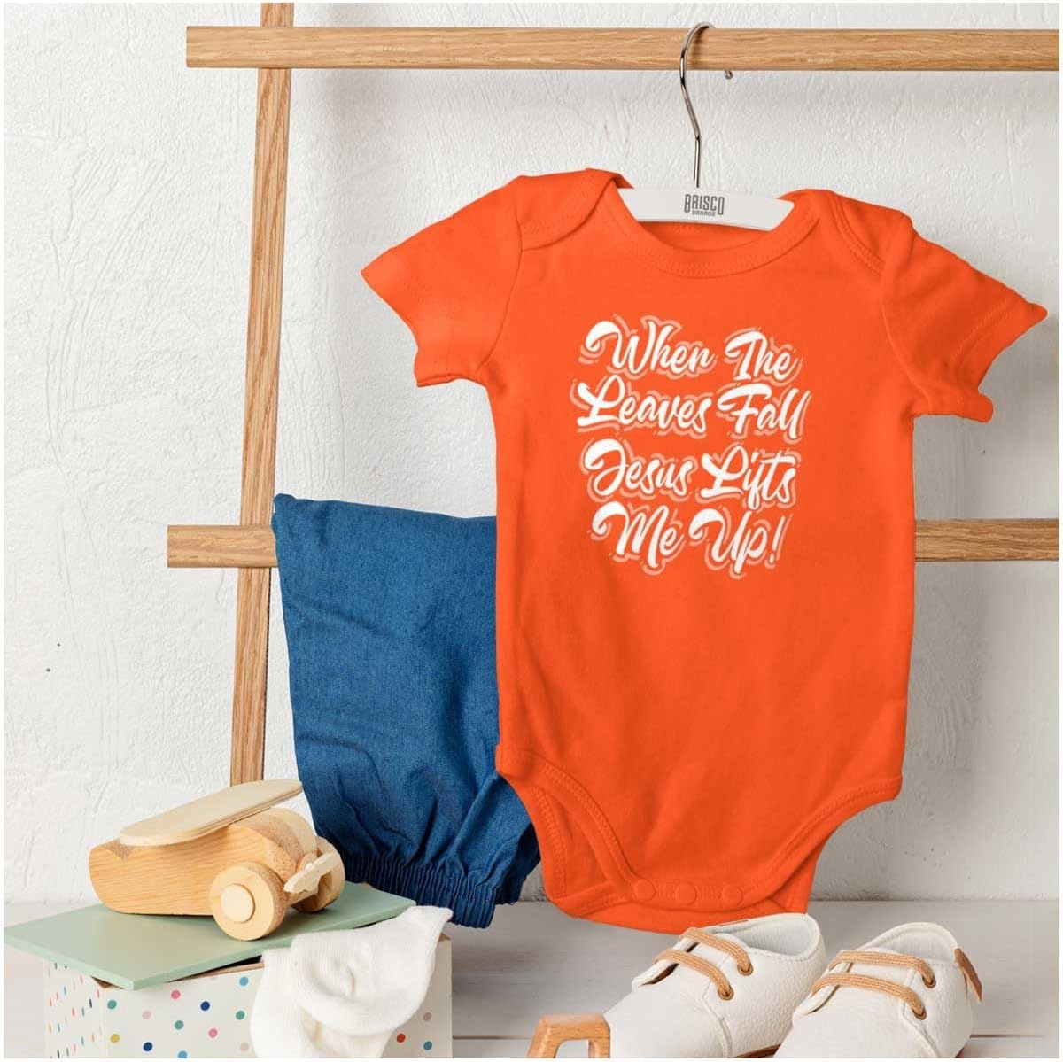 image:imageBrisco Brands When The Leaves Fall Jesus Lifts Me Baby Bodysuit Jumper GirlsOrange