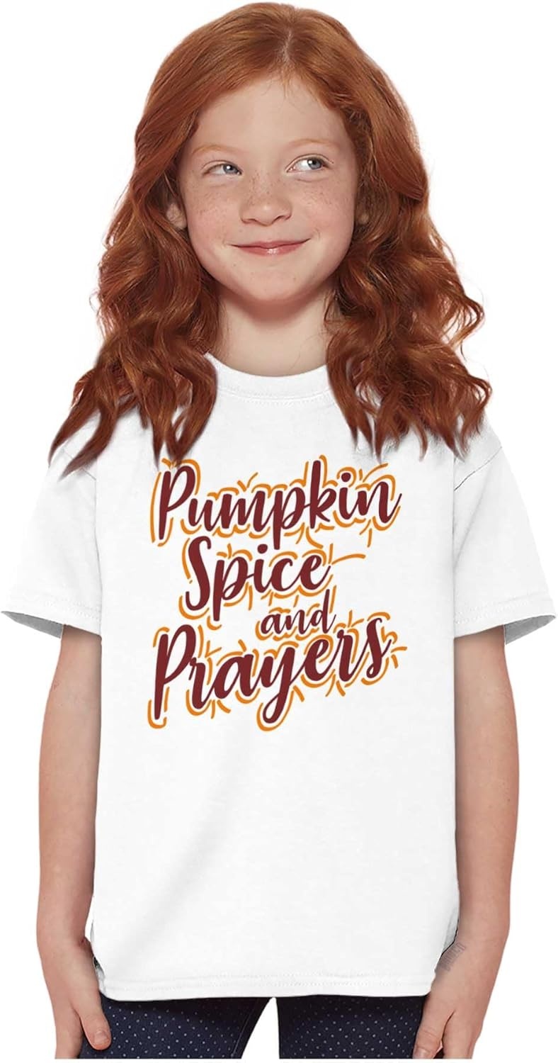 image:imageCute Fall Pumpkin Spice and Prayers Girls Kids T Shirt Tees